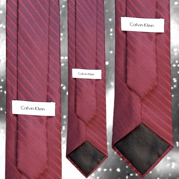 Calvin Klein Luxurious Woven Silk Tie | Traditional Diagonal Striped Red Necktie - Picture 13 of 15
